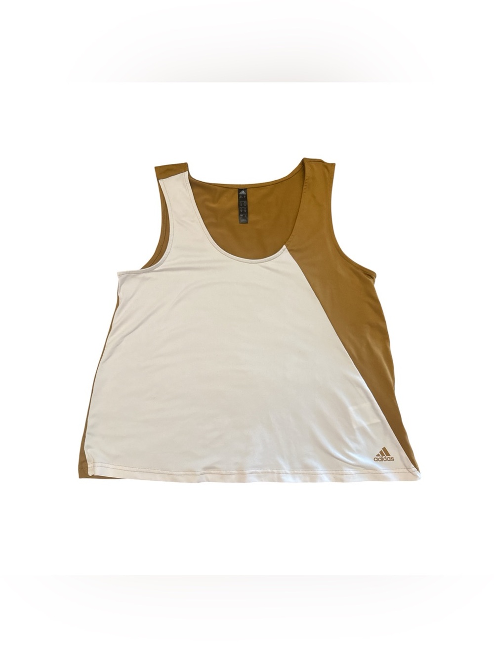 adidas Women’s White and Tan Brown Two-Tone Tank Top Workout Gym Yoga Flow Shirt